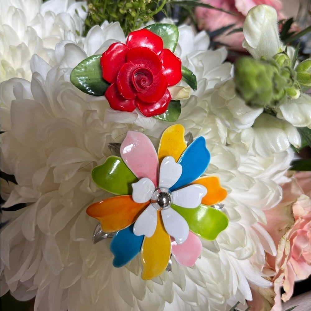 Vintage Cara China made in England & Sarah Coventry Pastel Floral Brooch Set